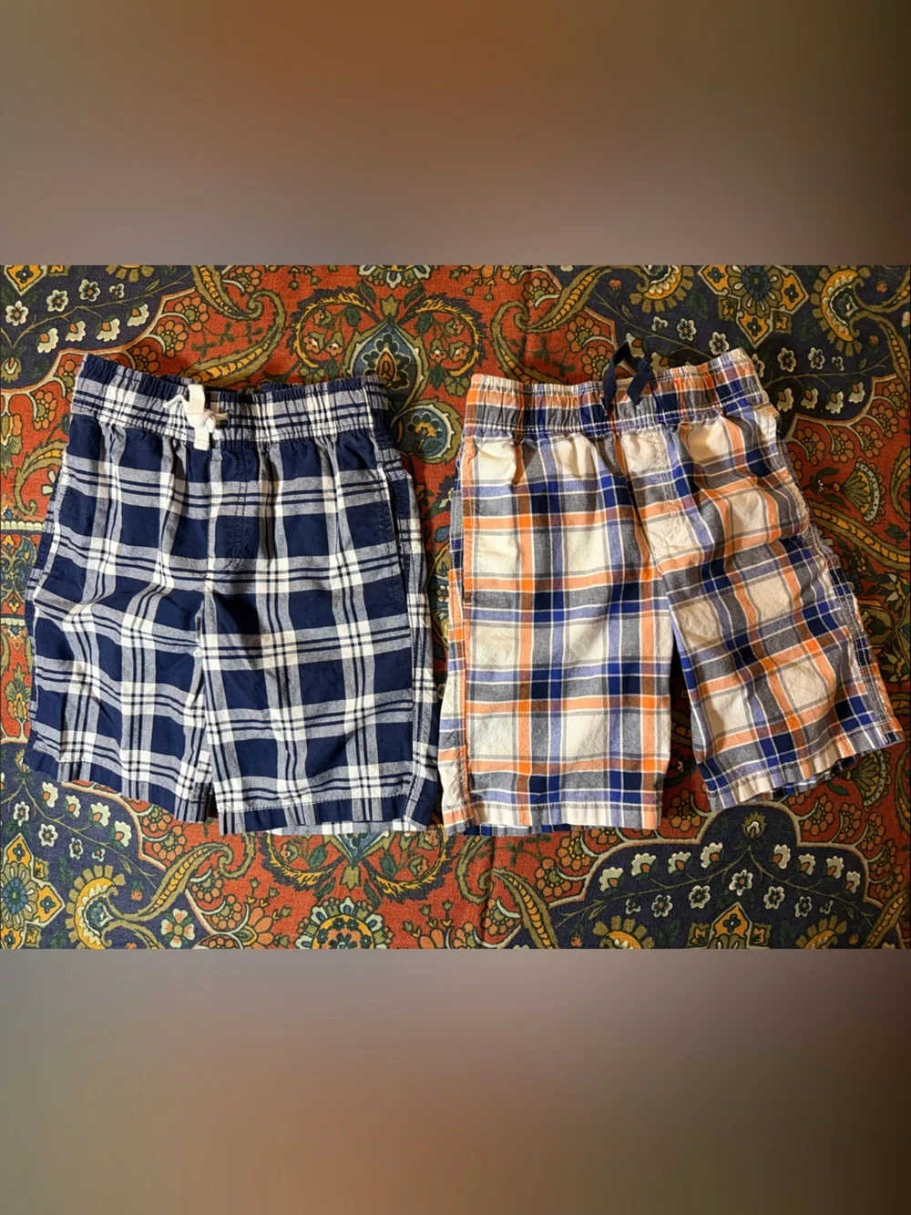 Gymboree Plaid Pull-On Shorts - Navy & Orange Plaid (2) pairs bundle 100% cotton